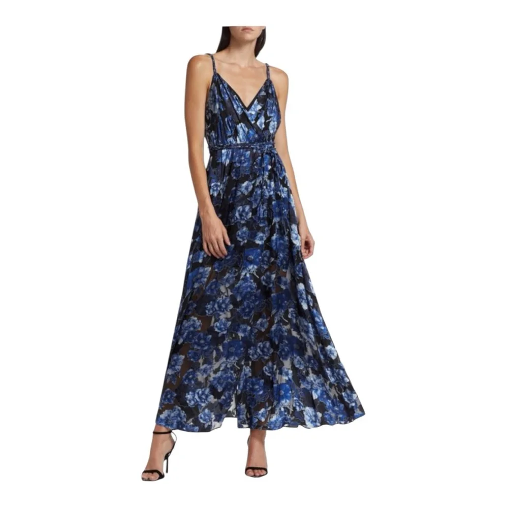 alice and olivia blue maxi dress SELENE PLEATED MAXI DRESS in SOIREE TRUE BLUE